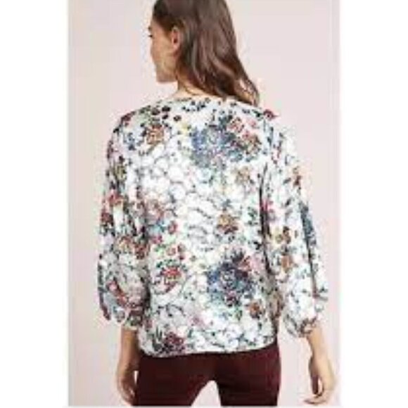 Anthropologie Maeve Umi Burnout Wrap Top Blouse Women Size L Floral - Picture 3 of 16